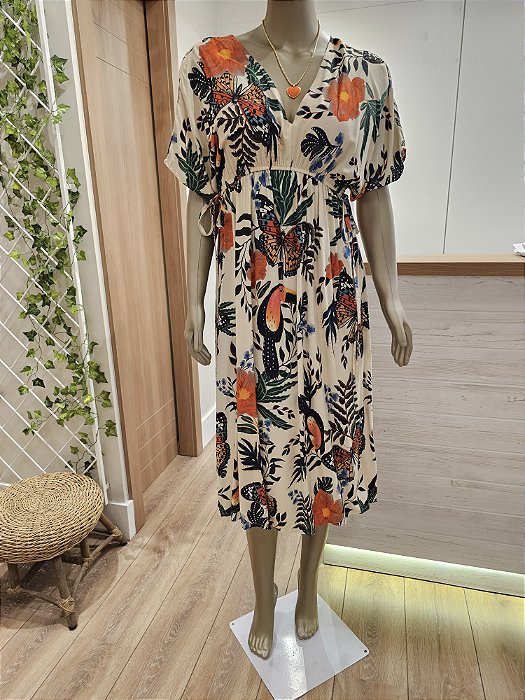 Vestido midi Beleza e Natureza off-white