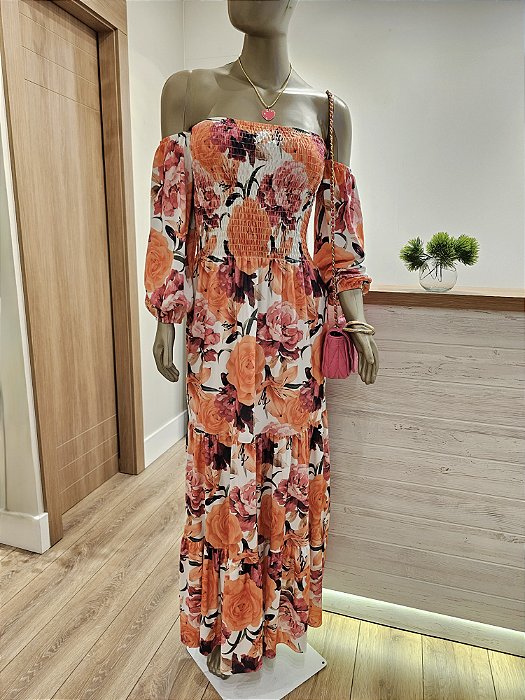 Vestido longo lastex floral