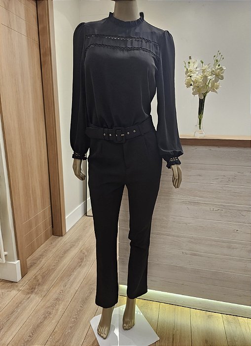 Blusa manga longa renda guipir cor preto 🖤