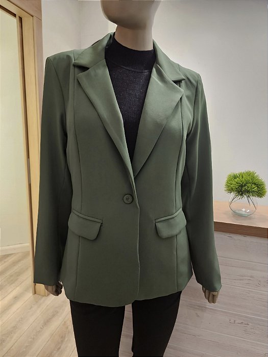Blazer alfaiataria botão único verde escuro ♡
