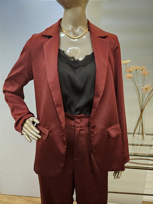 Blazer alfaiataria crepe acetinado marsala