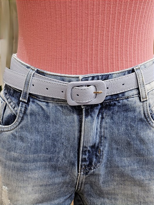 Cinto couro azul claro fivela retangular