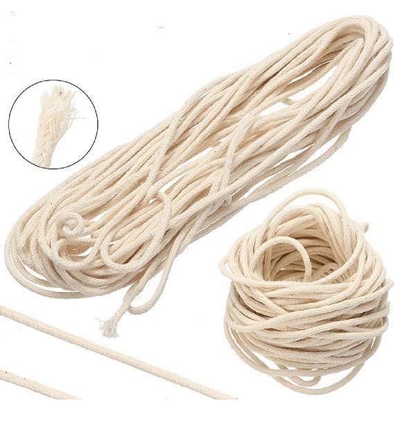 Pavio em Algodão natural  3mm ideal para Velas Lamparinas Tochas Lampião Kit 5 metros