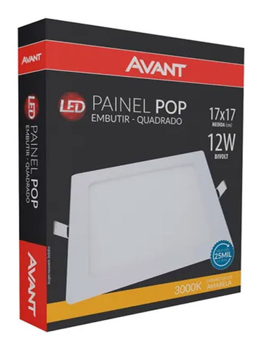 Plafon Led Quadrado Embutir 17x17 Painel 12w 3000k Avant