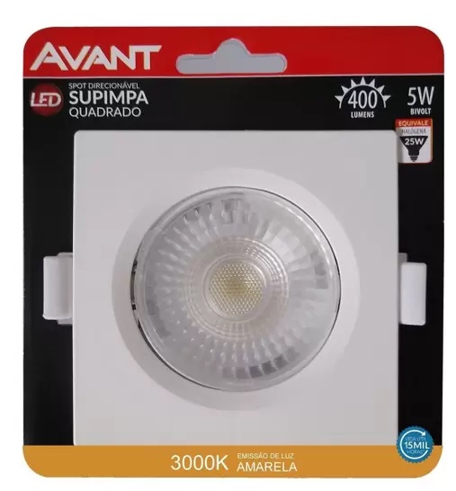 Spot Led 5w Avant Quadrado Branco Quente Direcionavel 110v/2
