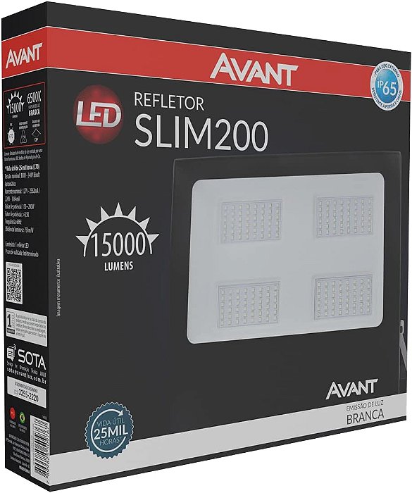 Refletor Led 200w Avant Slim 200 Bivolt Branco Frio 6500k 110V/220V