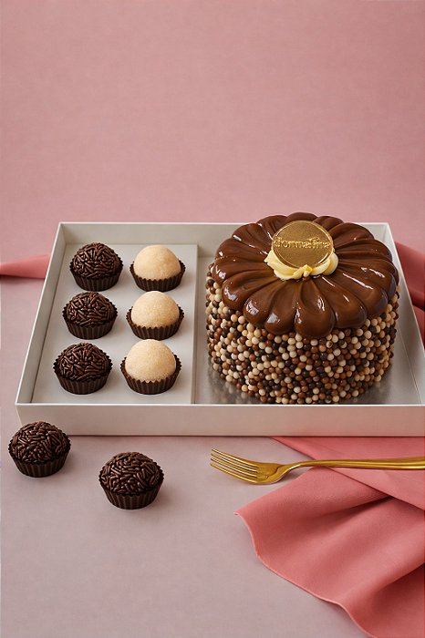 Festa na Caixa - Bolo Ninho com Nutella 500g, 3 brigadeiros tradicionais e 3 brigadeiros ninho