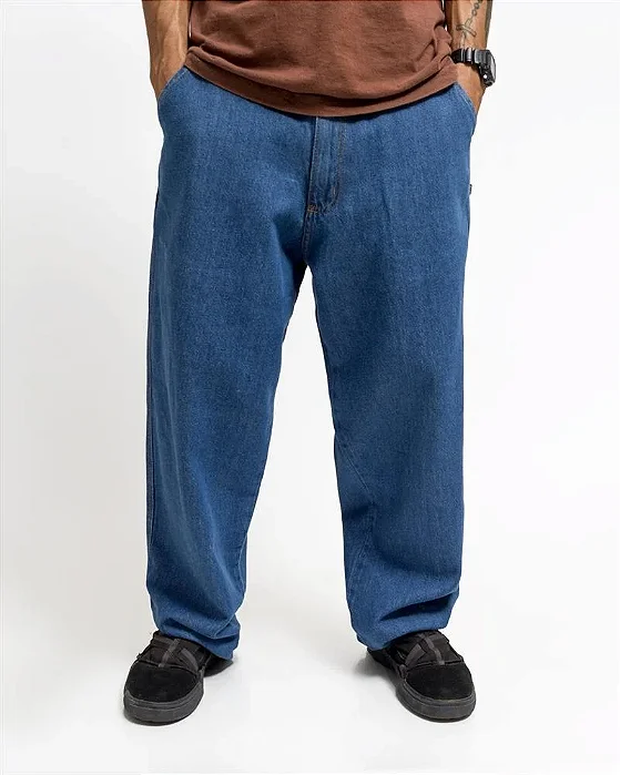 Calca Baggy Jeans Fire Reta Premium Express Logo (Azul)