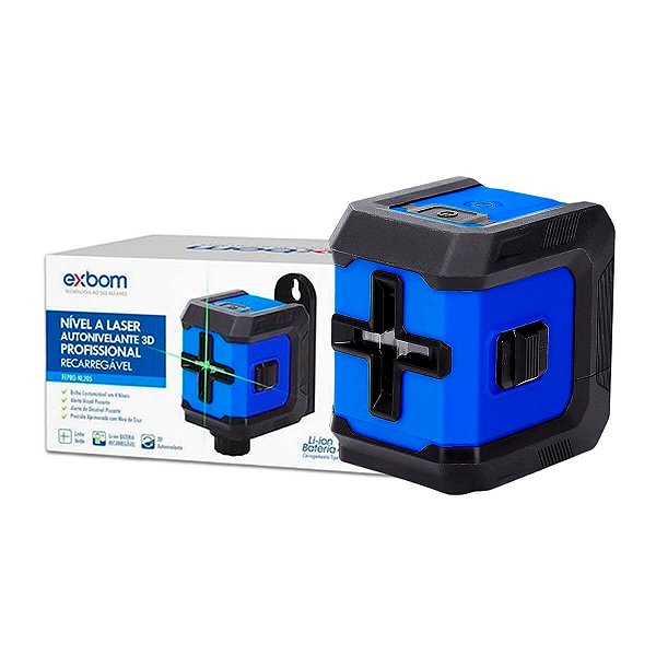 Nivel Laser 3D 2 Linhas Cruz Recarregável 2 Baterias Autonivelante