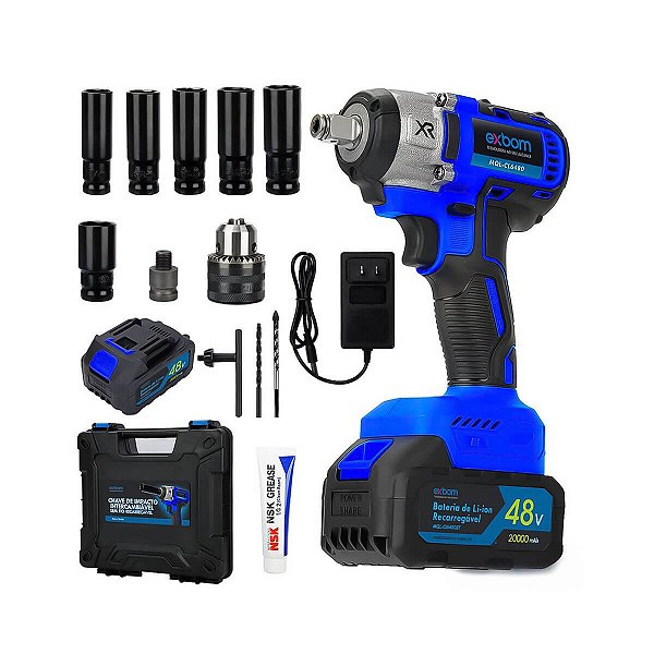 Parafusadeira de Impacto 48v Recarregavel 2 Baterias 2000mAh Bivolt