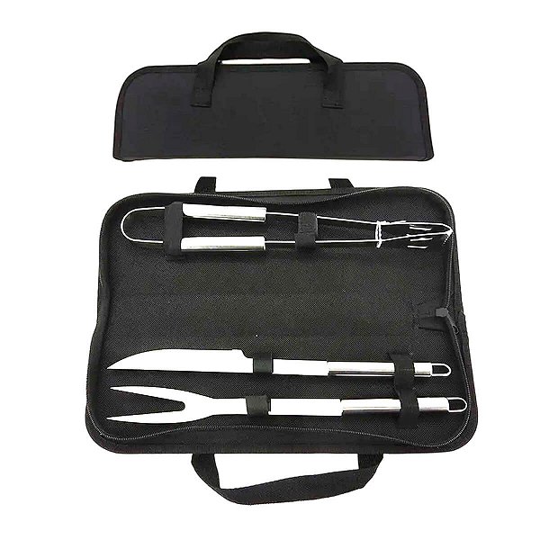 Kit Churrasco 3 Peças Aço Inox com Alça