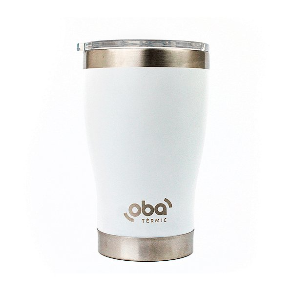 Copo Térmico com Tampa 473ml  aço inoxidável Oba Térmic Branco Brilha