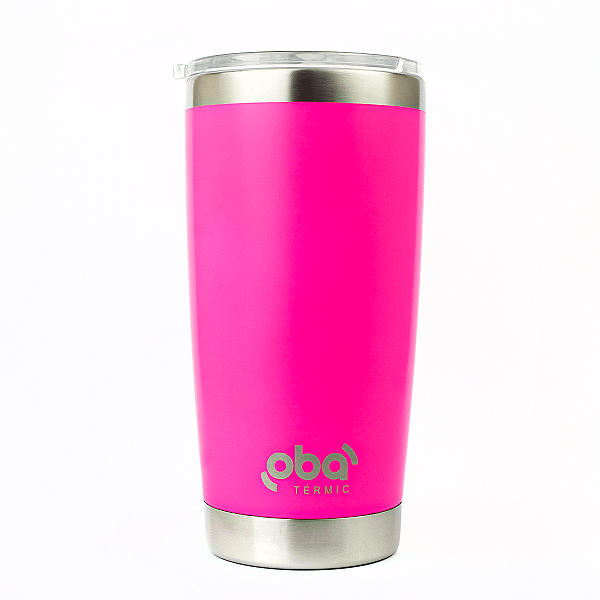 Copo Térmico com Tampa 591ml  aço inoxidável Oba Térmic Rosa Neon