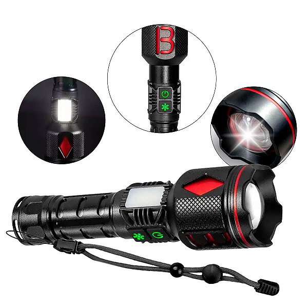 Lanterna Tática P90 LED Ultra Potente com Bateria Recarregável