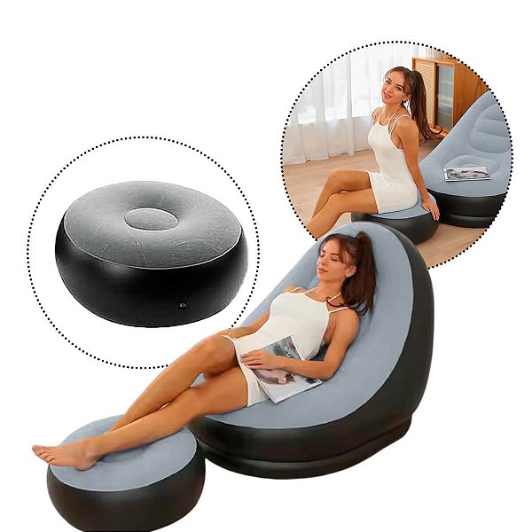 Sofá Inflável Resistente com Descanso de Pés - Suporta 120kg - Bege
