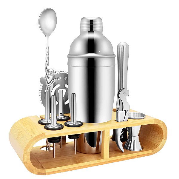 Kit para Bartender Profissional 12 Peças Inox com Coqueteleira 550ml