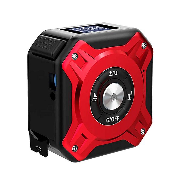 Trena Laser Digital 50m com visor LED e medição multifuncional Vermelha