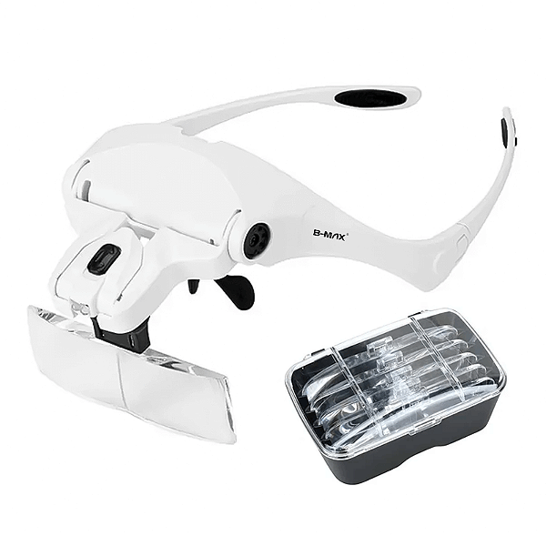 Óculos Lupa com LED e 5 Lentes de Aumento Profissional