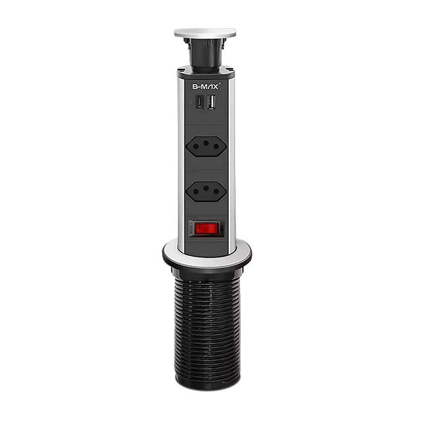 Torre de Embutir Retrátil com USB, Tipo C e 2 Tomadas 10A
