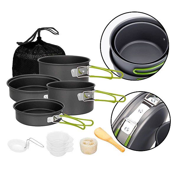 Kit panelas camping pesca dobrável alumínio leve e resistente