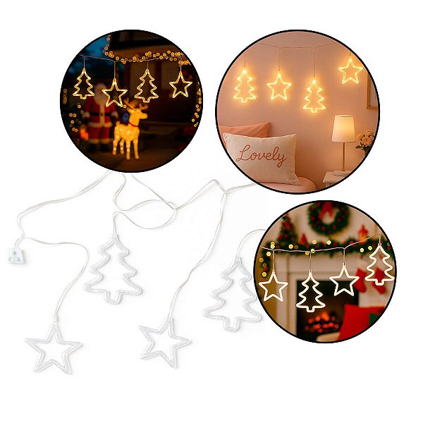 Cascata Led com Estrelas e Árvore de Natal Decoração 220v