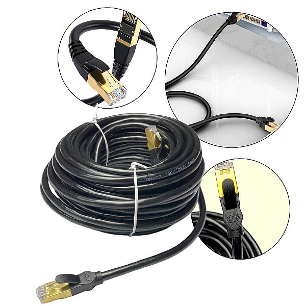 Cabo de Rede Cat8 10m Blindado Ethernet Profissional 40Gbps RJ45