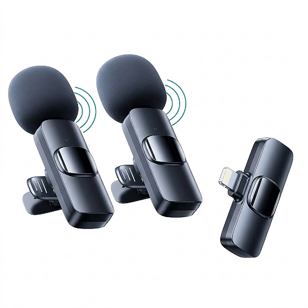 Kit 2 Microfones Lapela Wireless Lightning para iPhone e iPad