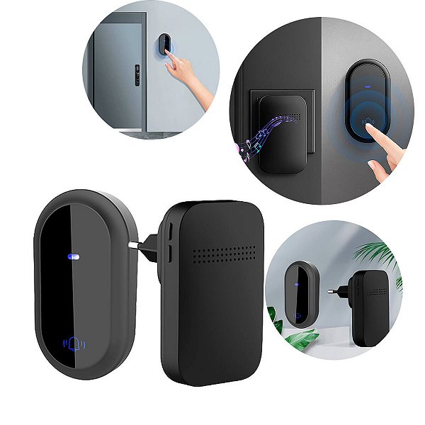 Campainha Sem Fio Autoalimentada sem Bateria 150m IP44 com 38 Melodias