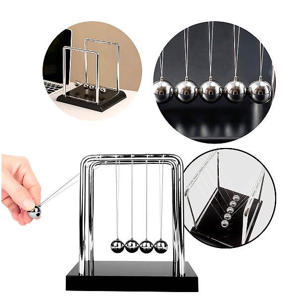 Pêndulo de Newton com esferas metálicas e base resistente