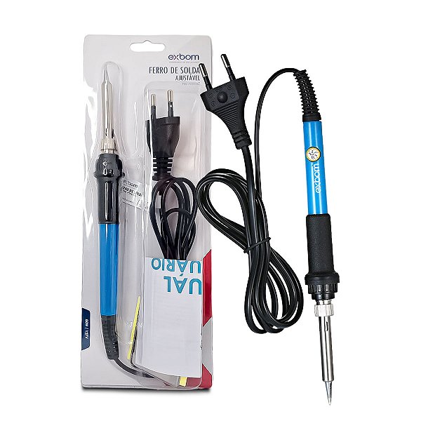 Ferro de Solda Ajustável Exbom 220V 15W a 60W com 5 Ponteiras e Suporte