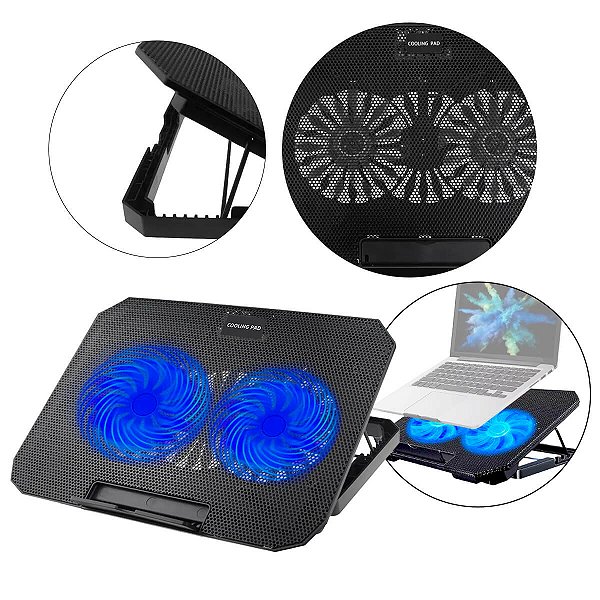 Base Refrigerada para Notebook 12 a 17 Polegadas com 2 Coolers LED e 8 Níveis de Ajuste