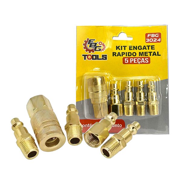Kit Engate Rápido 1/4" com 5 Peças para Mangueira de Pressão e Ferramentas