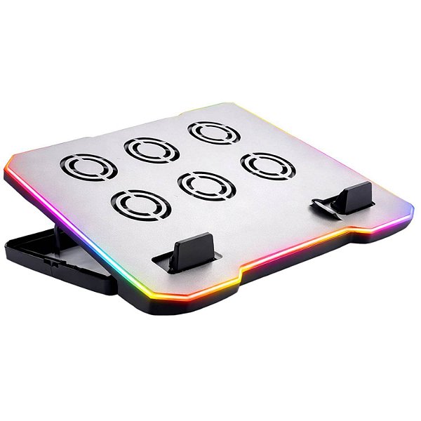 Cooler para Notebook até 17" com 6 Ventoinhas RGB Suporte para Celular e USB