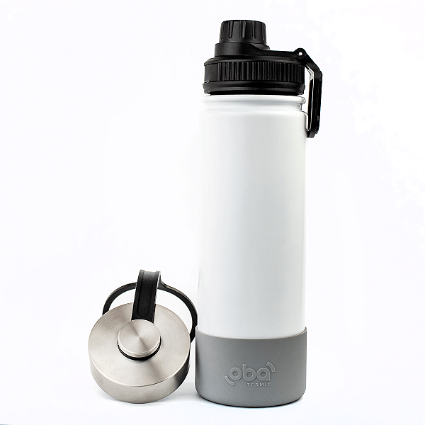 Garrafa Térmica Inox 650ml com Bico Esportivo Alça 2 Tampas e Capa de Silicone Branca