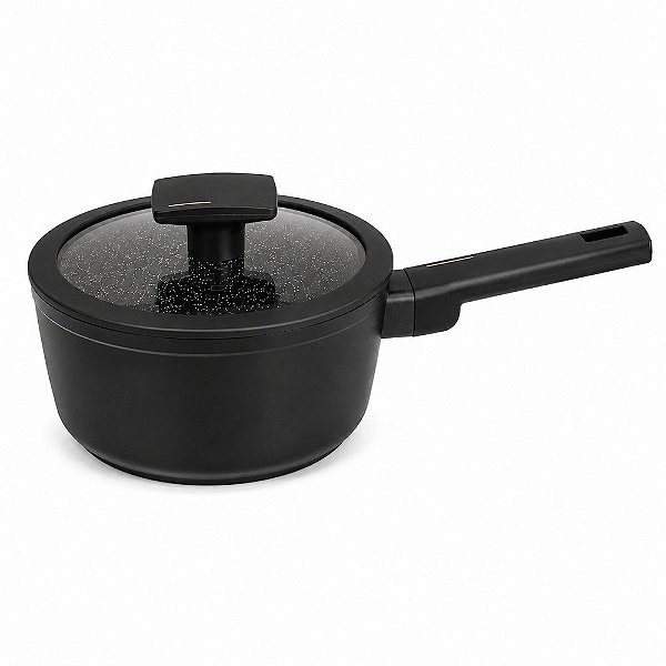 Panela Cerâmica 16cm com Tampa de Vidro Fundo de Indução 1,6L Preta