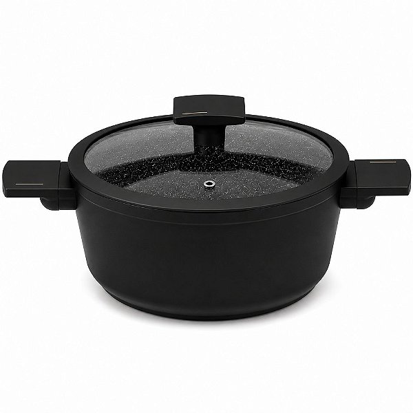 Panela Caçarola Cerâmica 24cm com Tampa Fundo de Indução 4,5L Preta