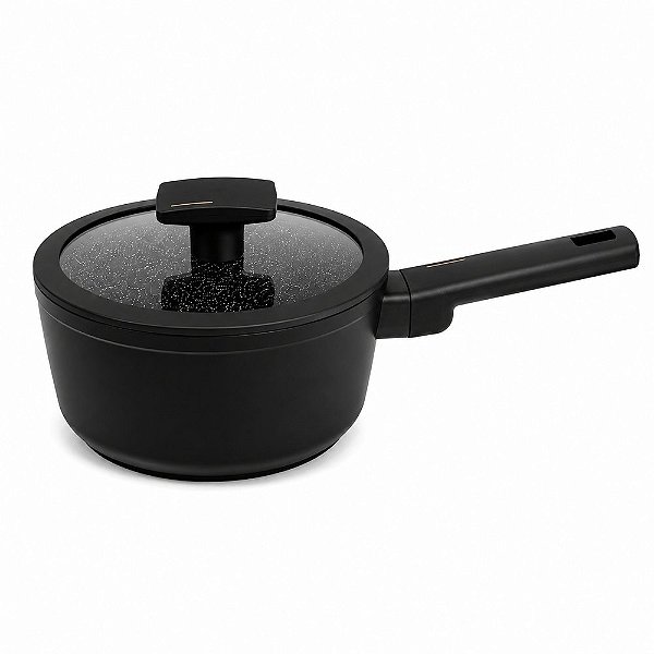Panela Cerâmica 18cm com Tampa de Vidro Fundo de Indução 2,3L Preta