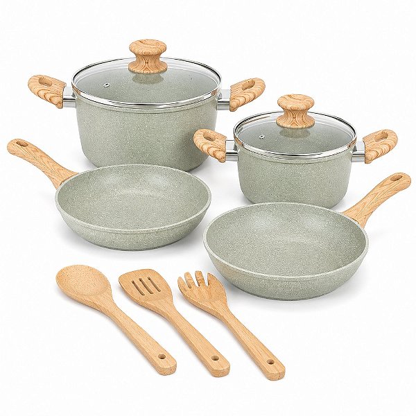 Kit 4 Panelas Cerâmicas com 3 Utensílios Indução Max Chef Wood Cinza