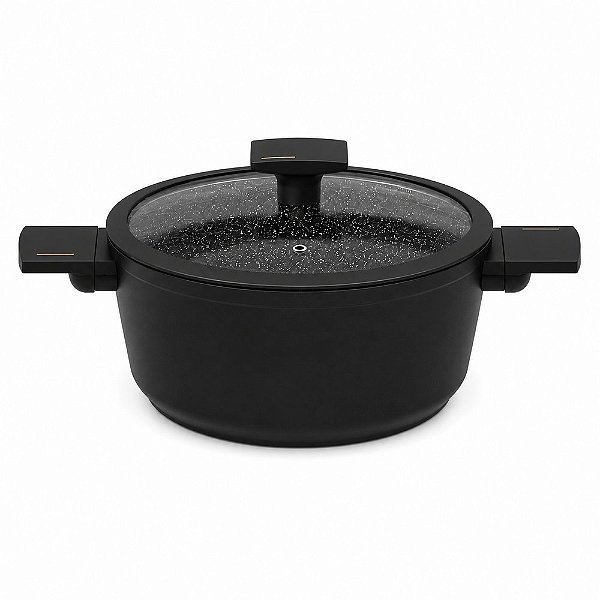 Panela Caçarola Cerâmica 20cm com Tampa Fundo de Indução 2,8L Preta