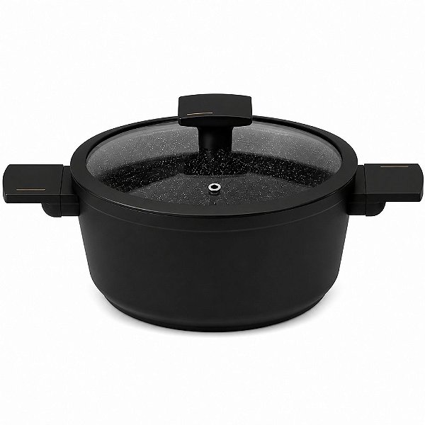Panela Caçarola Cerâmica 18cm com Tampa Fundo de Indução 2L Preta