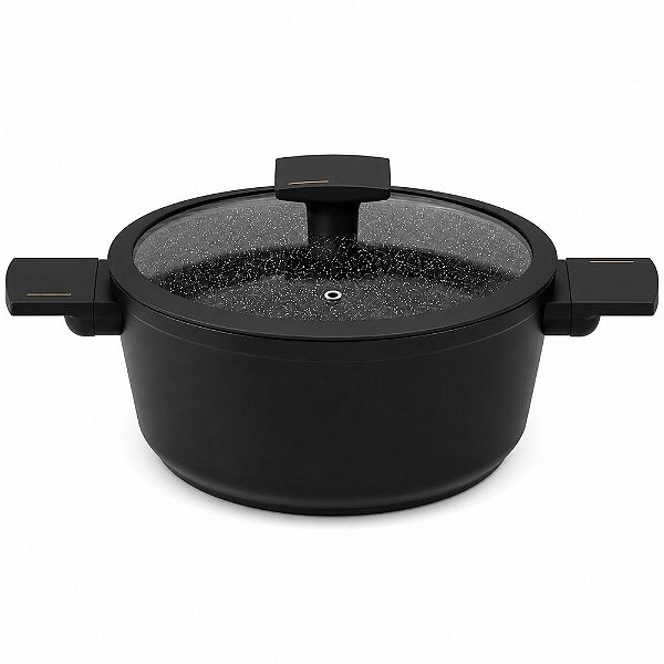 Panela Caçarola Cerâmica 22cm com Tampa Fundo de Indução 3,4L Preta