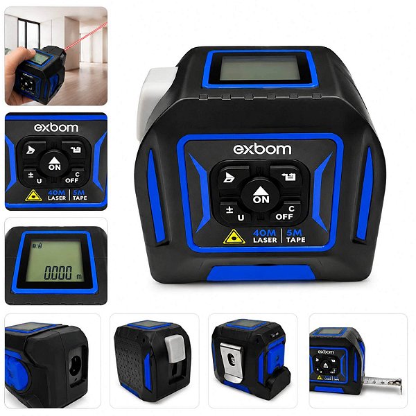 Trena Digital Laser 40 Metros com Trena 5m Nível Linha Cruzada Recarregável