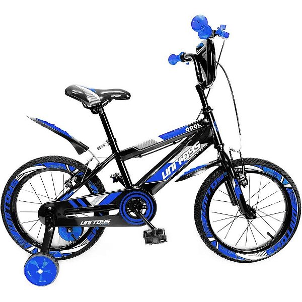 Bicicleta Infantil Aro 16 Pro Aventura Azul com Rodinhas Unitoys