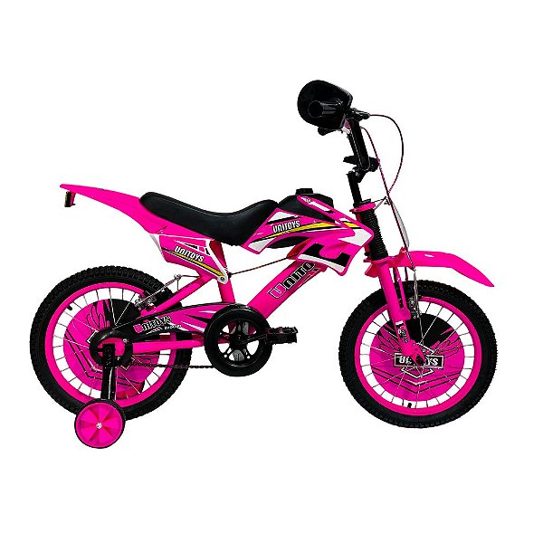 Bicicleta Infantil Moto Cross Aro 16 Rosa com Rodinhas rosa