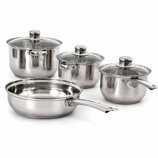 Conjunto de Panelas 7 Peças Inox com Tampas de Vidro Temperado Wincy