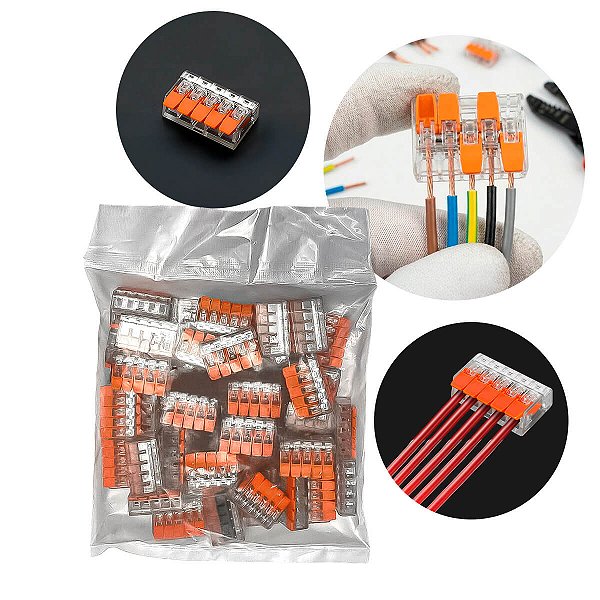 Kit 50 Conectores de Emenda Rápida 5 Vias Transparente 32A 450V