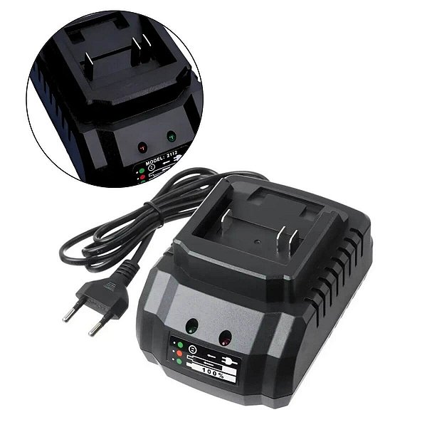 Carregador Bivolt para Bateria de Lítio 21V 1A com Indicador LED