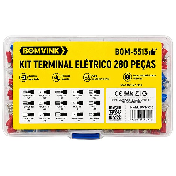 Kit 280 Terminais Conectores Elétricos Pré-Isolados para Fios e Cabos