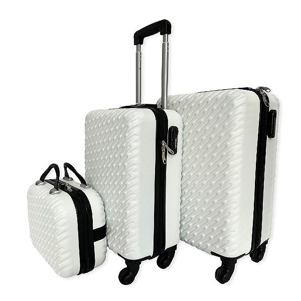 Kit 3 Malas de Viagem com Rodinhas 360 Graus e Cadeado Branco