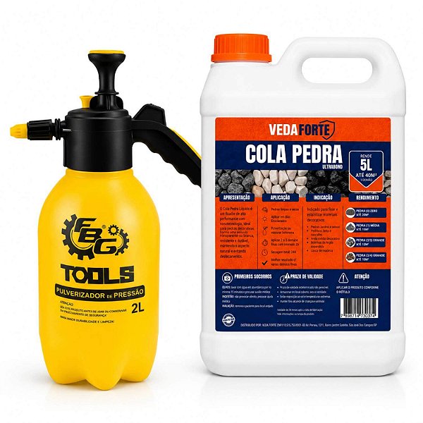 Kit Cola Pedra Veda Forte Incolor 5L com Pulverizador de Pressão 2L